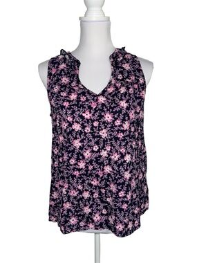 GAP Floral Tank Top XS Navy Pink Sleeveless Cottagecore Y2K Casual